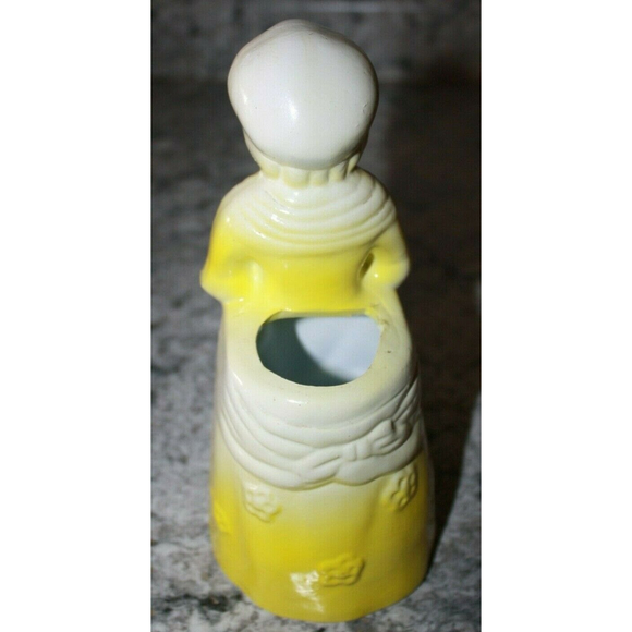 Vintage Old Woman Utensil Holder Or Planter, Yellow, Red Stripped Apron GUC - Picture 2 of 5